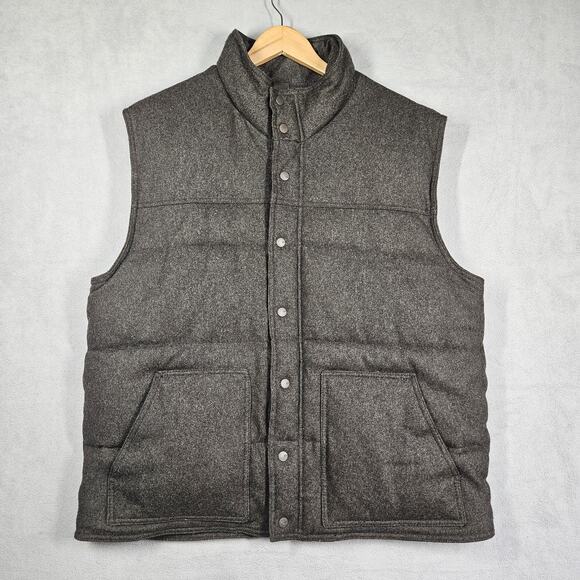 Y2K Old Navy Puffer Vest Mens XL Wool Blend Dark Brown Zip Snap Outdoor Prep - Picture 1 of 11